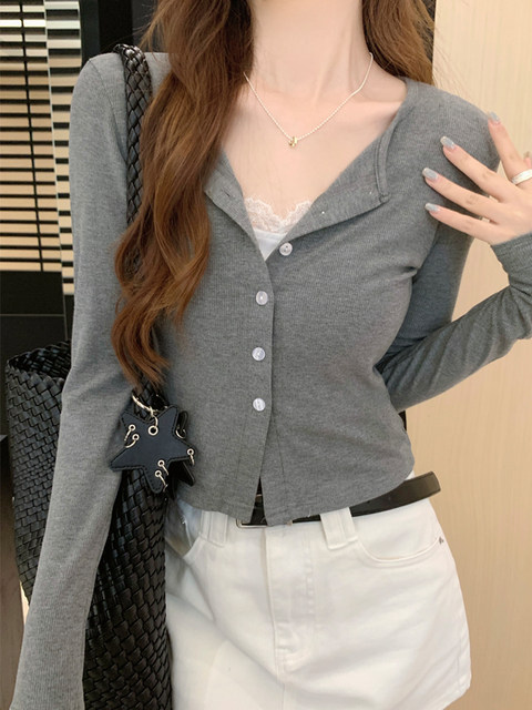 2026 Spring French Fashion Chic Button Cardigan for Women, Simple Style Slim Fit Versatile Round Neck Short Top