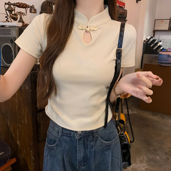 Summer 2025 New Style New Chinese-Style Hollow-Out Short-Sleeve Base Shirt, Improved Cheongsam with Button Closure, Short Fashionable Versatile Top