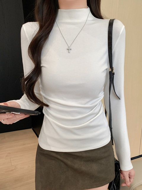 Half-High Collar, Waist-Cinching, Slimming Inner Layering Shirt for Women, Early Autumn Versatile Base Layer, Brushed Fabric, Unique and Super Stylish, Warm Top