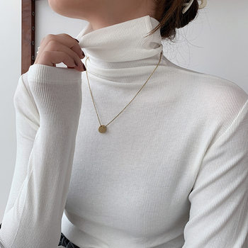 High-Neck Base Shirt for Women, 2023 Autumn and Winter New Korean Style, Slim Fit, Elegant Stacked Collar, Long-Sleeve T-Shirt, Trendy Women's Top ins