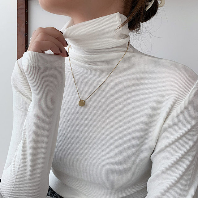 Turtleneck bottoming shirt for women 2023 autumn and winter new Korean version slimming temperament pile collar long-sleeved T-shirt women's top trendy ins