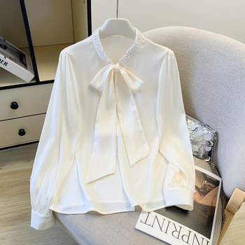 Fashionable and Versatile Pearl Collar Unique Shirt for Women 2026 Spring High-End Large Bow Unique and Stunning Top Trendy