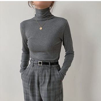 Autumn and Winter Stylish Inner Wear Turtleneck Long-Sleeve T-Shirt for Women, Slim Fit, Brushed Thin Velvet, Solid Color High-Neck Inner Top