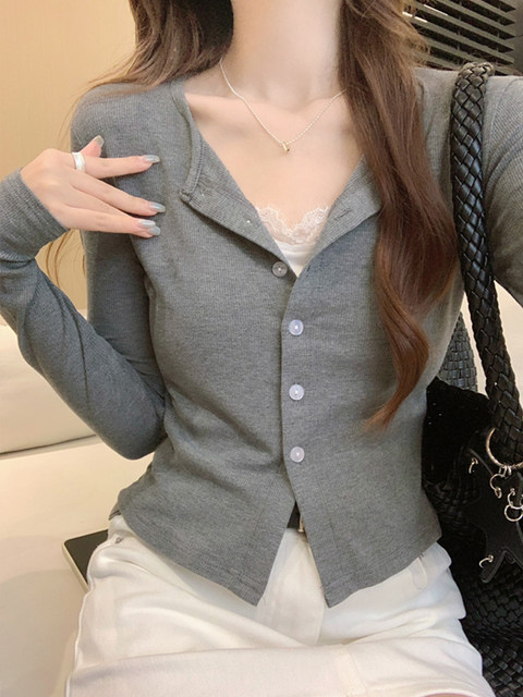 2026 Spring French Fashion Chic Button Cardigan for Women, Simple Style Slim Fit Versatile Round Neck Short Top
