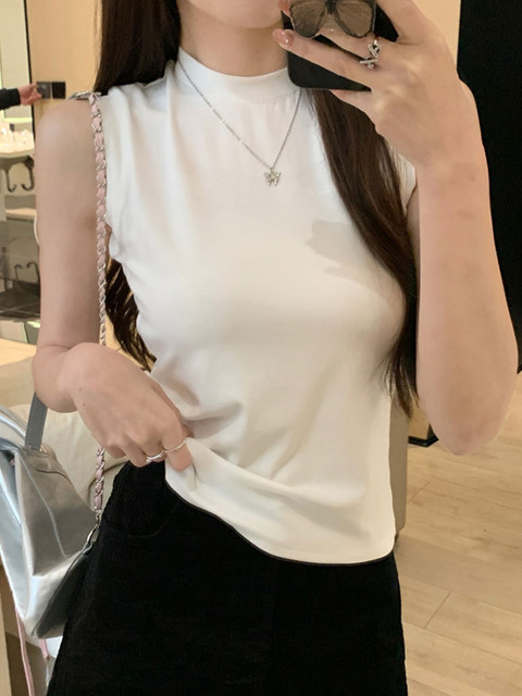 Half-High Collar, Slim-Fitting, Versatile Sleeveless Camisole for Women, Can Be Worn Outside, Basic Style, Pure and Sexy, Inner Wear, Solid Color Top