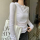 Chic Rolled-Edge Round-Neck Long-Sleeve T-Shirt for Women, New Spring and Autumn Thin Style, Simple White Slim-Fit Base Shirt ins