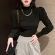 French-Style Half-High Collar Puff Long-Sleeve T-Shirt for Women, New Autumn and Winter Simple White Slim-Fit Thermal Base Layer Shirt ins