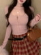 Sexy pure desire U-neck long-sleeved t-shirt for women in autumn and winter new inner layering shirt slim square collar navel-baring short top