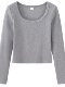 Korean Style Simple Gray Round Neck Ribbed Long-Sleeve T-Shirt for Women 2025 Autumn and Winter Sweet and Spicy Girl Style Brushed Base Top