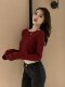 Basic Round Neck High-Waisted Long-Sleeved T-Shirt for Women, Short Style, New Autumn Korean Version, Slim Fit, Navel-Baring Base Shirt for Women ins