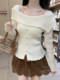 French-Style Gentle Apricot-Colored Knit Sweater for Women, New Autumn and Winter Model with Ruffled Off-The-Shoulder Neckline, High-End Niche Design That Won'T Clash with Other Outfits