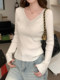 French-Style Gentle V-Neck Rhinestone Knit Sweater for Women, 2026 Spring Fashionable and Chic Korean-Style Unique Top