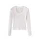Korean Style U-Neck Collarbone-Exposing Long-Sleeve Base Shirt for Women, 2023 Early Autumn New Simple White Short Top ins