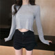 Spring and Summer Short Crop Top with Long Sleeves, Revealing the Belly Button, Thin Modal Sexy High-Waisted Jazz Dance T-Shirt for Women