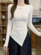 Korean Design Asymmetric Shoulder Pad Long-Sleeve T-Shirt for Women 2026 Spring White Simple Slim Fit Base Shirt