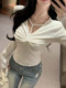 Pure hot girl style V-neck slim-fitting shirt for women spring new design twist slimming bottoming shirt top