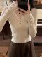 Korean Style Elegant V-Neck Slim-Fit Blouse for Women 2025 Autumn Pure and Alluring Unique Button Design Knitted Top