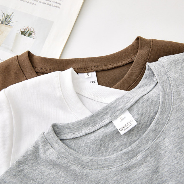 Korean Style Black Round Neck Regular Shoulder Short-Sleeve T-Shirt for Women, 2025 Summer New Slim-Fit Short Top for Petite Figures