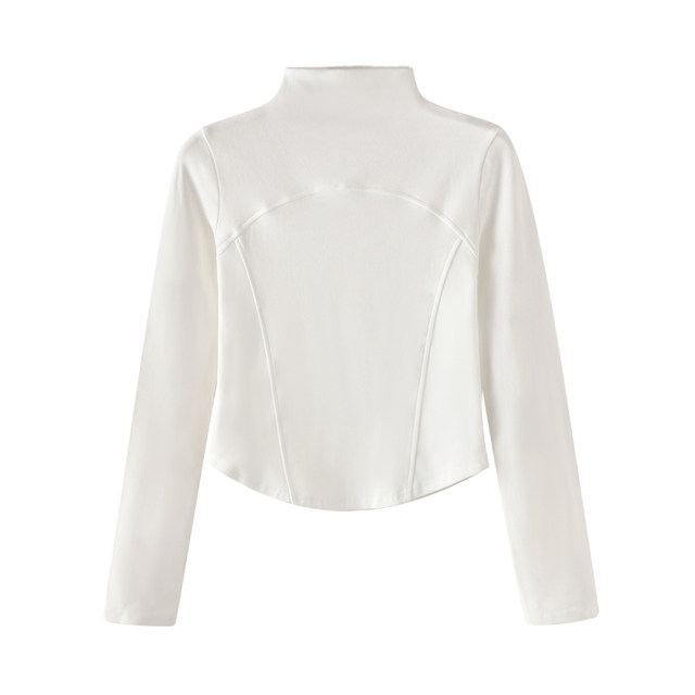 Chic Brushed Thickened Half-High Collar Long-Sleeved Bottoming Shirt for Women, New Autumn and Winter Design, Curved Hem Short Top