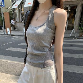 American-Style Hot Girl Slim-Fit Sleeveless Tank Top for Women, Summer Square Neck Lace Splicing Design, Stunning and Unique Camisole