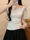French-Style Fashionable Rivet Design T-Shirt for Women, Summer Pure Desire Off-Shoulder Short-Sleeve Top Ins