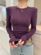 Autumn and Winter High-End Style Padded Shoulder Long-Sleeve T-Shirt for Women, Autumn Round-Neck Elegant Regular Shoulder Versatile Top for Petite Figures