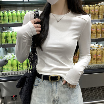 Korean Style Elegant Fishbone Slim-Fit Design Long-Sleeve T-Shirt for Women 2025 Early Autumn Petite Versatile Simple Top ins