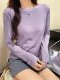 Korean Style Candy-Colored Soft Round-Neck T-Shirt for Women 2024 Autumn Stretchy Simple Slim-Fit Base Shirt Inner Top