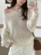 Korean Chic Style Off-Shoulder Knit Sweater for Women, New Autumn and Winter Irregular Unique Simple High-End Top