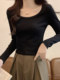 Base Layer Shirt 2026 New Women's Spring Basic Style Brushed Warm Inner Wear Simple Regular Shoulder U-Neck High-Waisted Top ins
