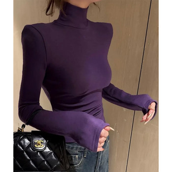 Retro Sexy High-Necked Long-Sleeved Bottoming Shirt for Women 2024 Autumn and Winter Tight-Fitting and Versatile Slimming Look Pleated T-Shirt Top