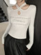 Sexy Hot Girl Cross Halter Neck Unique Letter Print T-Shirt for Women, Autumn and Winter Brushed Hollow Design Short Top
