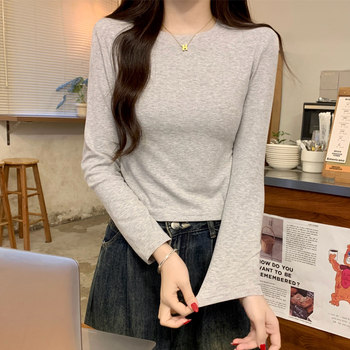 2025 Autumn/Winter Basic Round Neck Slim Fit Slimming Top for Women Korean Style Padded Shoulder High-End Sweet and Spicy Short Top