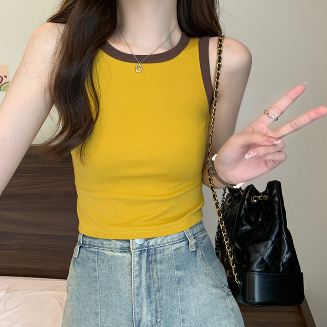 Basic Color-Blocked Round-Neck Sleeveless Outerwear Vest for Women, New Summer Korean Style Slim-Fit Short Inner Vest