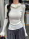 Gentle and Pure Style, Long-Sleeved Knitted Top for Women, with Ruffles, Versatile, Unique, High-End and Stunning Top