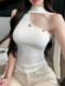 Hot Girl Style Design Halter Neck Camisole for Women, Summer Outerwear, Sexy Off-Shoulder Irregular Short Knitted Top