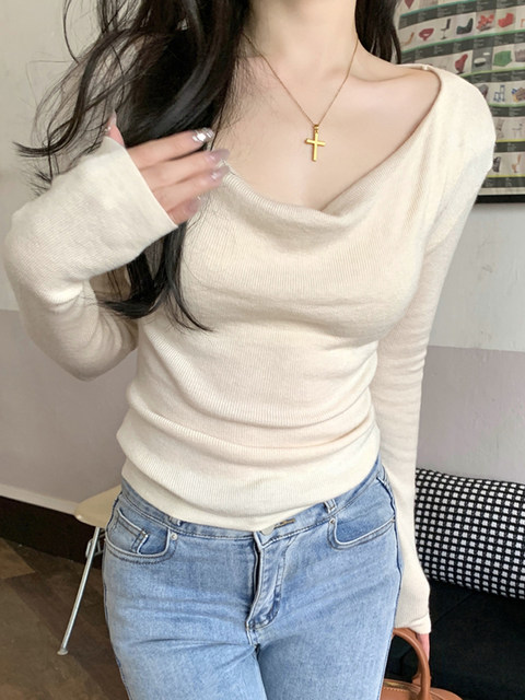 Pink Gentle Style Chic Off-Shoulder Knit Sweater for Women, Autumn, Stylish, Revealing Collarbone, Super Pretty, Unique and Beautiful Top