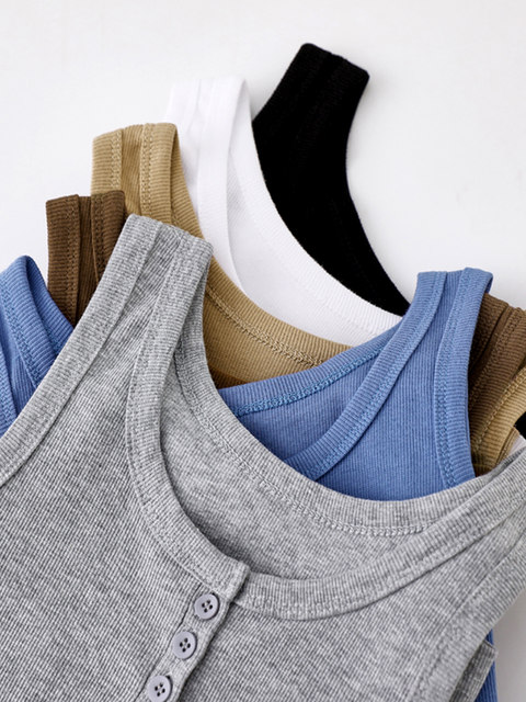 Basic Style Button-Up Vest for Women, Pure Cotton, New Summer Korean Version, Slim Fit for Petite Figures, Sleeveless Short Top