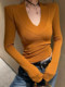 Trendy and Stylish V-Neck Fleece-Lined Brushed T-Shirt for Women, Early Autumn 2025, Sexy and Alluring, Fishbone Waist-Cinching, Slimming, Versatile Top
