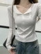 Chic Button-Up Korean Style Unique T-Shirt for Women, Early Autumn New Niche Design, Stylish and Versatile Half-Open Collar Slim-Fit Top
