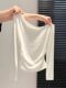 Solid Color Basic Versatile Off-Shoulder Long-Sleeve T-Shirt for Women, 2025 Autumn Hot Item, Pleated High-End Beautiful Base Shirt