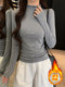 Half-High Collar Solid Color Brushed Thermal Inner T-Shirt for Women 2025 Autumn French Gentle Temperament Versatile Slimming Top