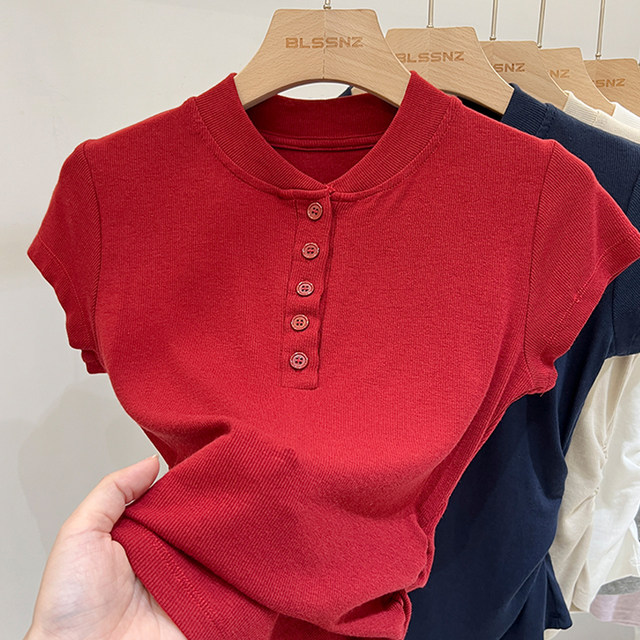 Solid Color Simple Style Basic Short-Sleeved T-Shirt for Women, Summer 2024 New Design Versatile Short Top