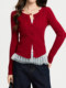 Stylish Red Knit Cardigan for Women, Spring Button-Up Slim-Fit Sweater, Short Jacket for New Year's Outfit