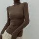 Warm, Thick, Stacked Collar, Brushed Long-Sleeve T-Shirt for Women, New Autumn and Winter Slim-Fit High-Neck Base Layer for Women