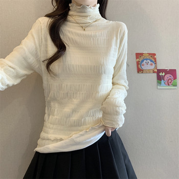 Half-High Collar, Fleece-Lined, Thick, Slim-Fit Inner T-Shirt for Women, New Autumn Style, Unique, Exquisite, High-End Lace Base Shirt