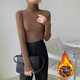 Layered Ribbed Thin Velvet Turtleneck Base Shirt for Women, New Autumn and Winter Korean Style Slim-Fit Coffee-Colored Long-Sleeve T-Shirt Top for Women ins