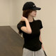 Hot Girl Black Short-Sleeved T-Shirt for Women Summer New Korean Style Slim Fit Irregular Round Neck Curved Hem Top Short Style