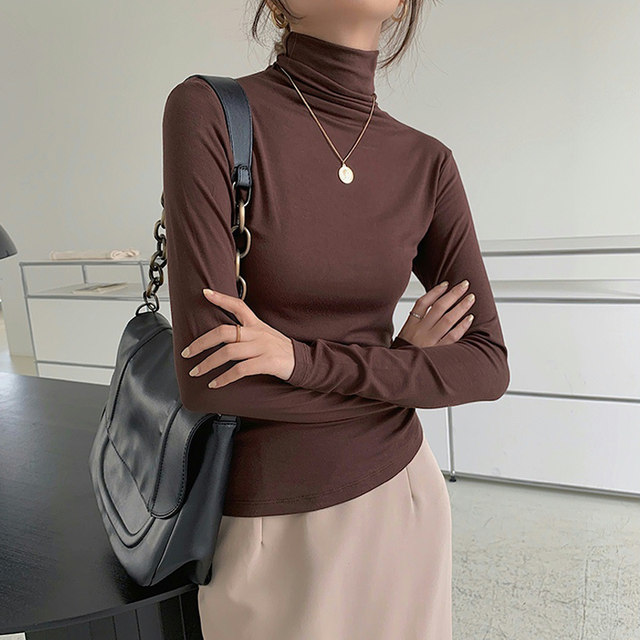 Stacked Collar Modal T-Shirt for Women, Long-Sleeved Layering, 2023 Autumn and Winter New Style, Solid Color Base Layer Top