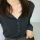 Chic Half-Open Collar Buttoned Long-Sleeve Ribbed T-Shirt for Women ins Trendy Internet Celebrity Versatile Autumn and Winter New Slim-Fit Base Shirt